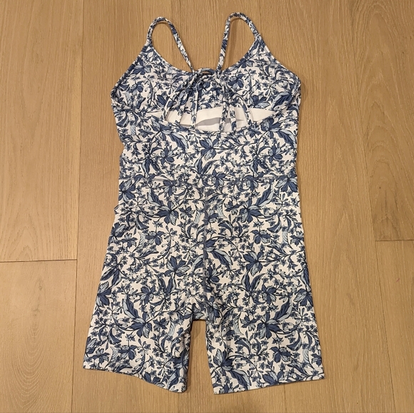 Floral Blue and White Athletic Romper - Picture 9 of 9